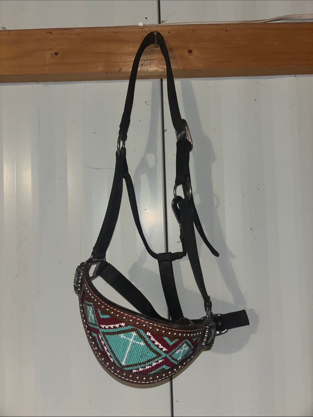 Beaded Teal and Brown Horse Halter- size Full